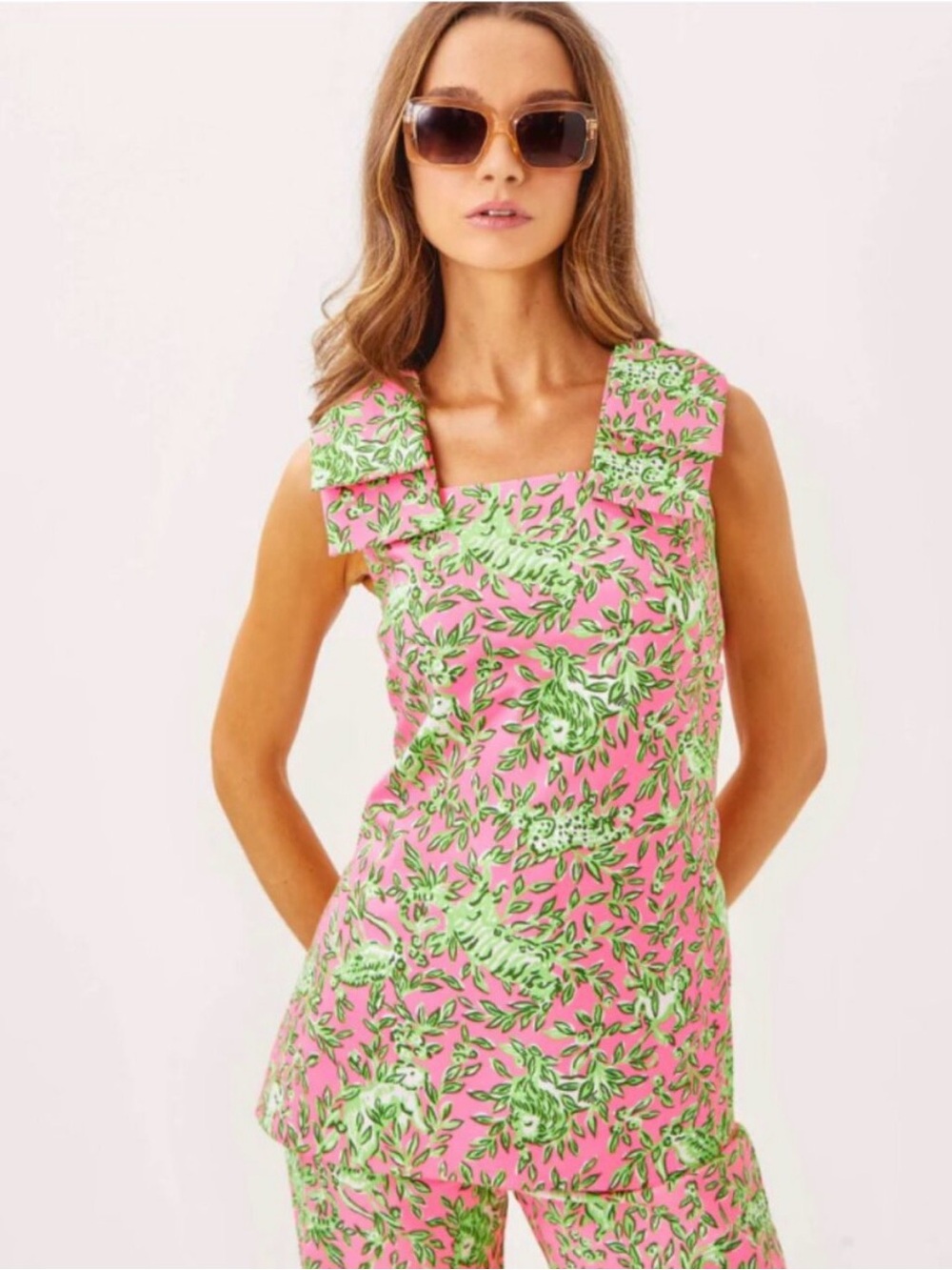 🌴Lilly Pulitzer Set Anders Tunic & Alista Shorts Pink Mane Character Energy